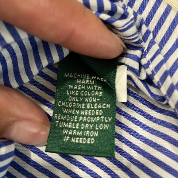 Polo Ralph Lauren Petite Women's Medium Blue & White Striped Polo Button Up - Picture 4 of 10